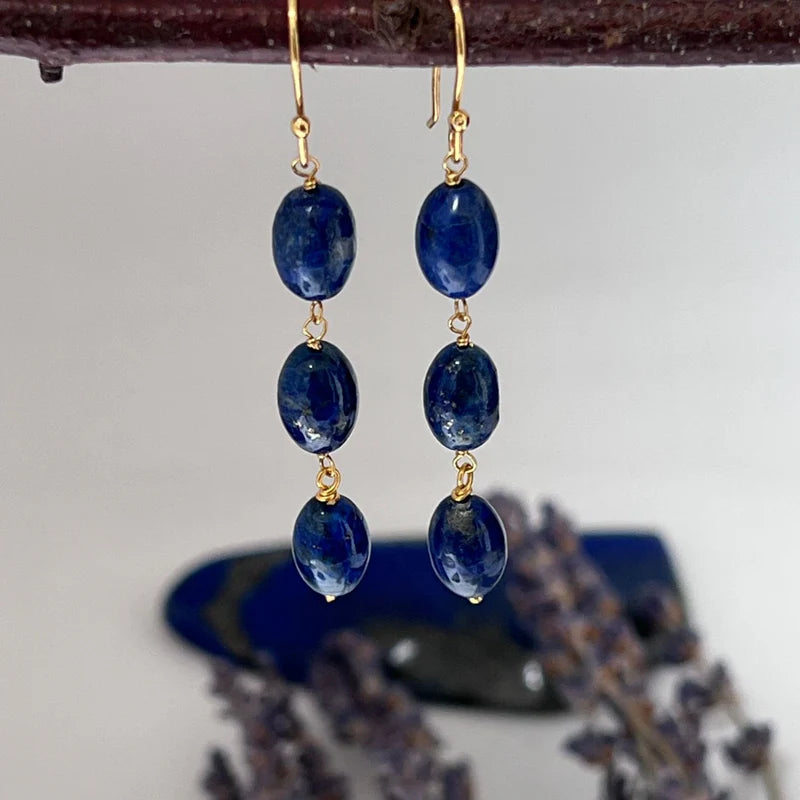 3 Drop Lapis Lazuli Earrings