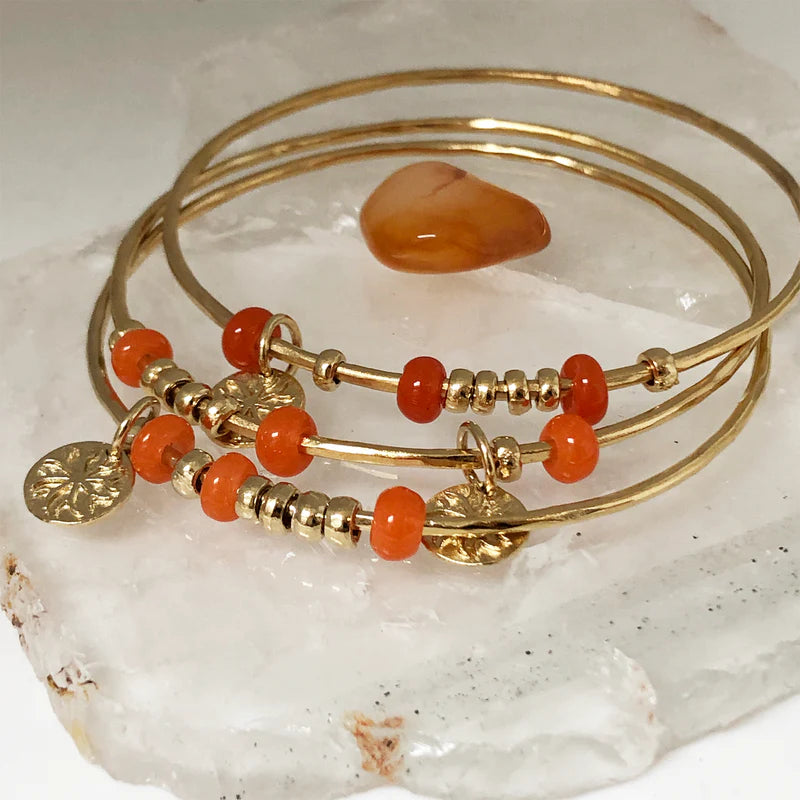 Fair Trade Bangle with Orange Recycled Glass